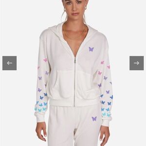Lauren Moshi Lachelle Ombré Butterfly Happyface Zip Up Sweatshirt Sold Out M